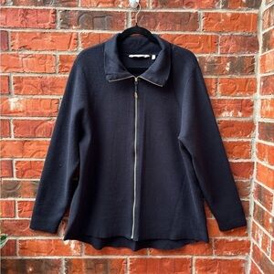 Soft Surroundings Womens 1X Navy Blue Soft Full Zip Collared Sweater Minmalist